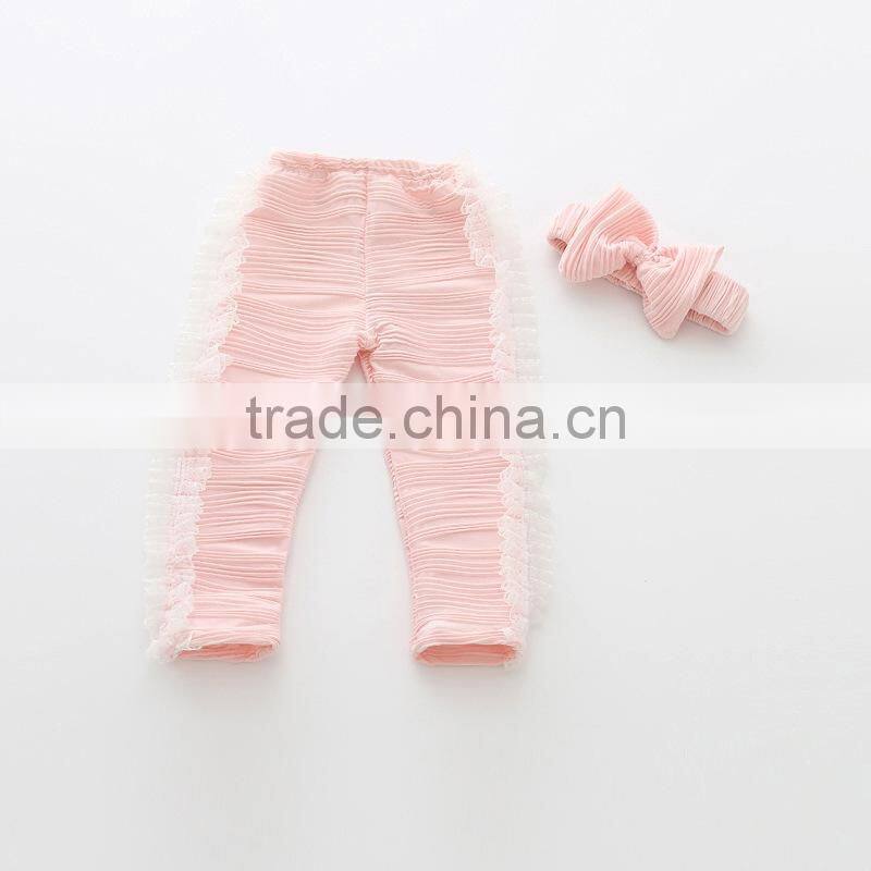 Wholesale 2015 New Design Fall Pink Lace Ruffle Baby Leggings