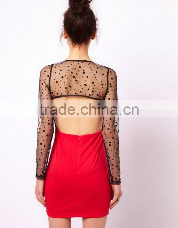 Bodycon Dress with Spot Mesh Inserts