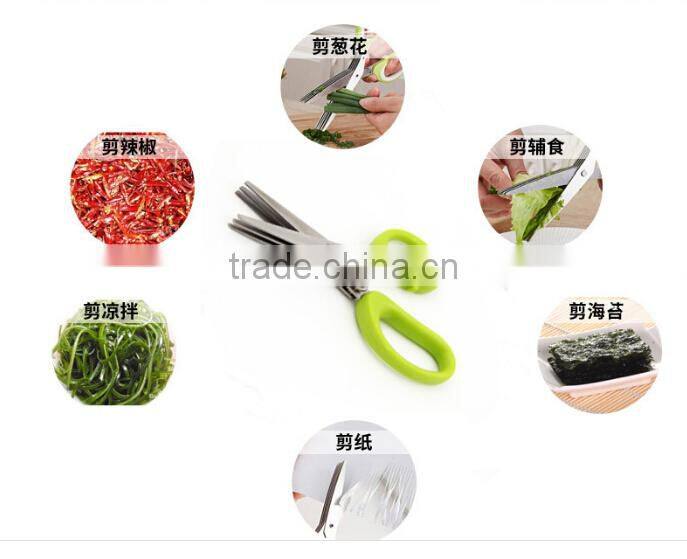 Multifunction Kitchen Herb Shears Scissors Vegetables Cutting Stainless Steel 5 Blades Herb Scissors