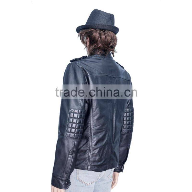BIKER LEATHER JACKET WITH FOUR FLAP CHEST POCKET