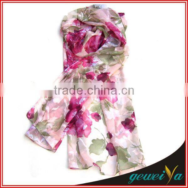 High Quality Fake Silk Chiffon Red Rose Printing The Scarf