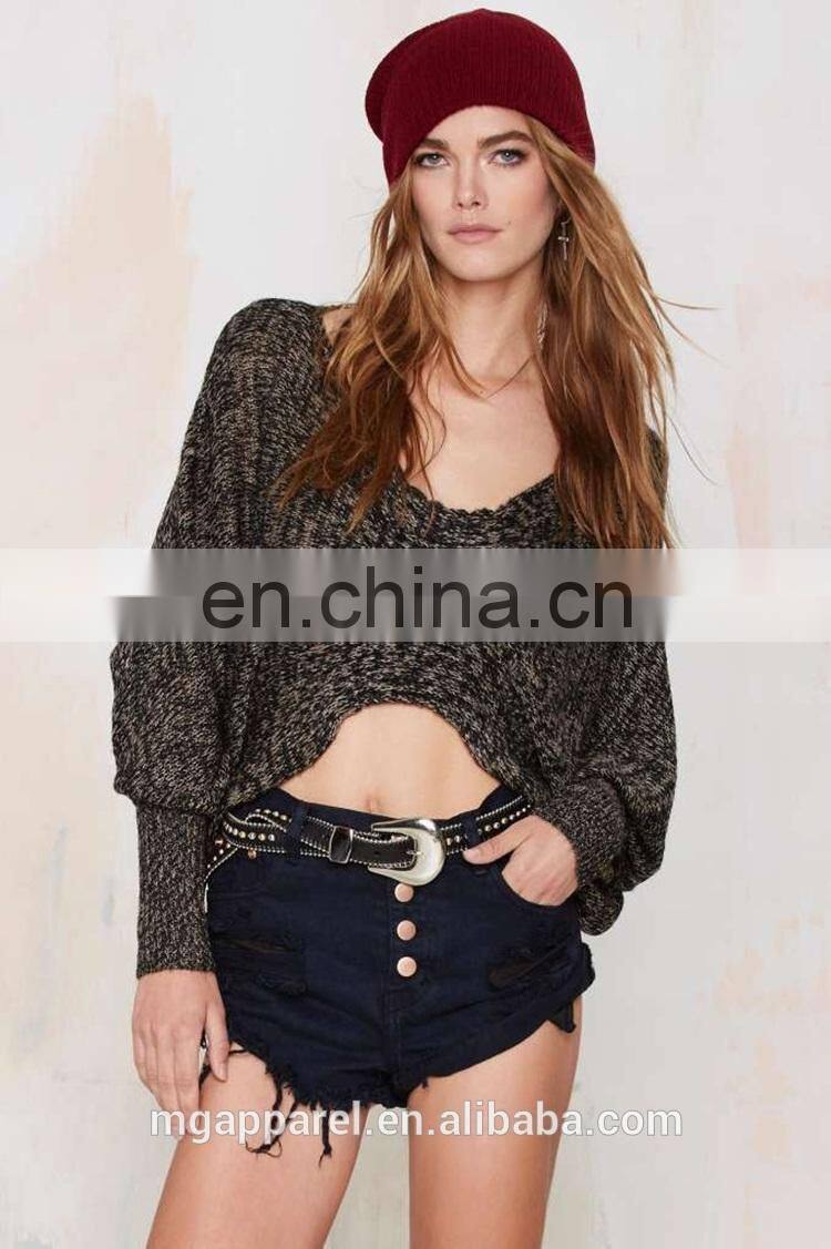 2015 New stylish cropped slouchy dolman sleeves asymmetric sweater woman cardigan