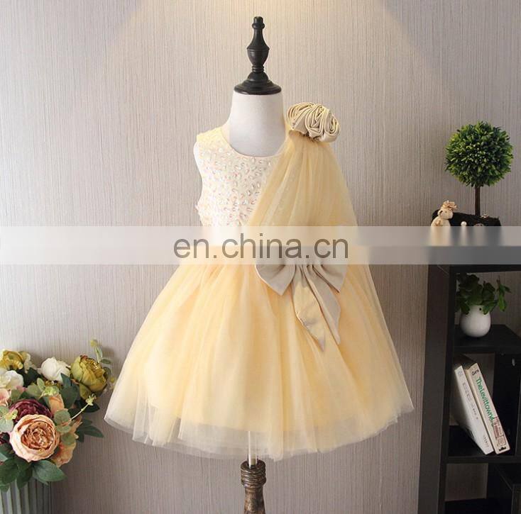 Champagne Vintage Tulle Toddler Dress Sequin Flower Girl Dress Wedding Sleeveless Princess Costume With Bow