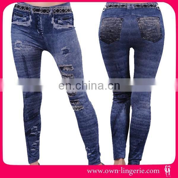 2014 New Stylish Lady's Gray Denim Like Faux Jean Pants Leggings for women,drop shipping