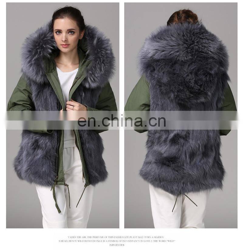 New Collections Winter Fur Coats Fox Army Jacket Women Outwear Parka