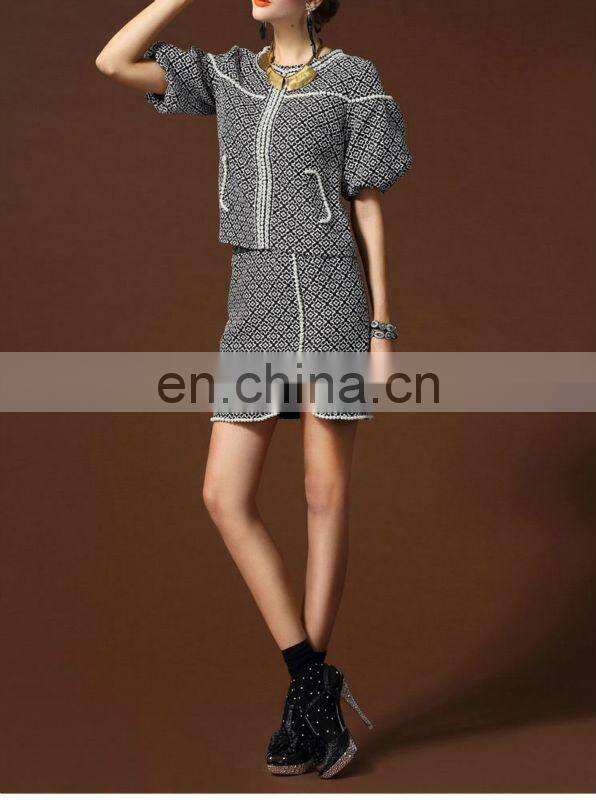 Elegent short sleeve beaded ladies uniform suits