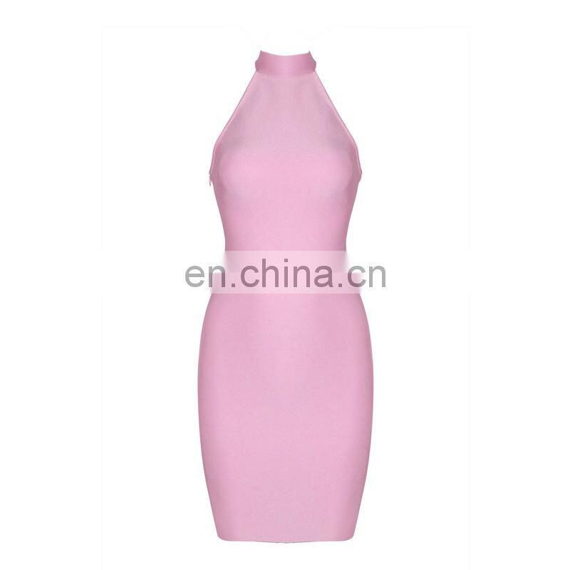 Amigo 2017 new designer pink halter backless sexy XXX bandage dress midi evening dresses for women party wear