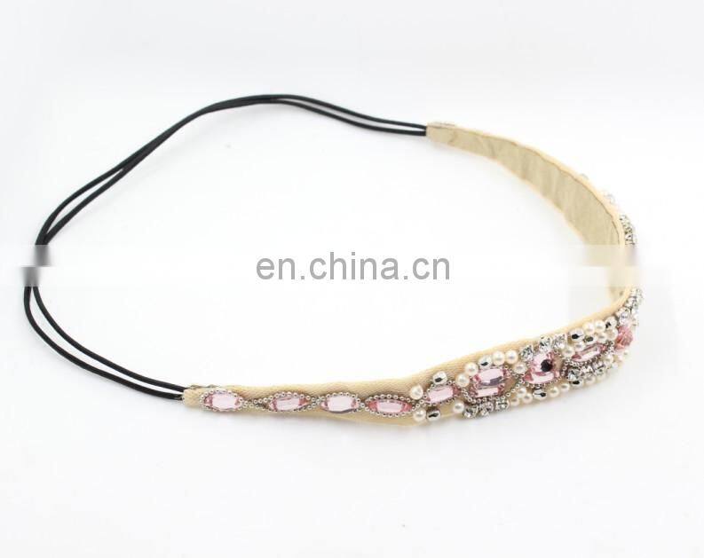 elastic headband with rhinestone pearl hair accessories bohemia crystal pearl elastic hair bands women