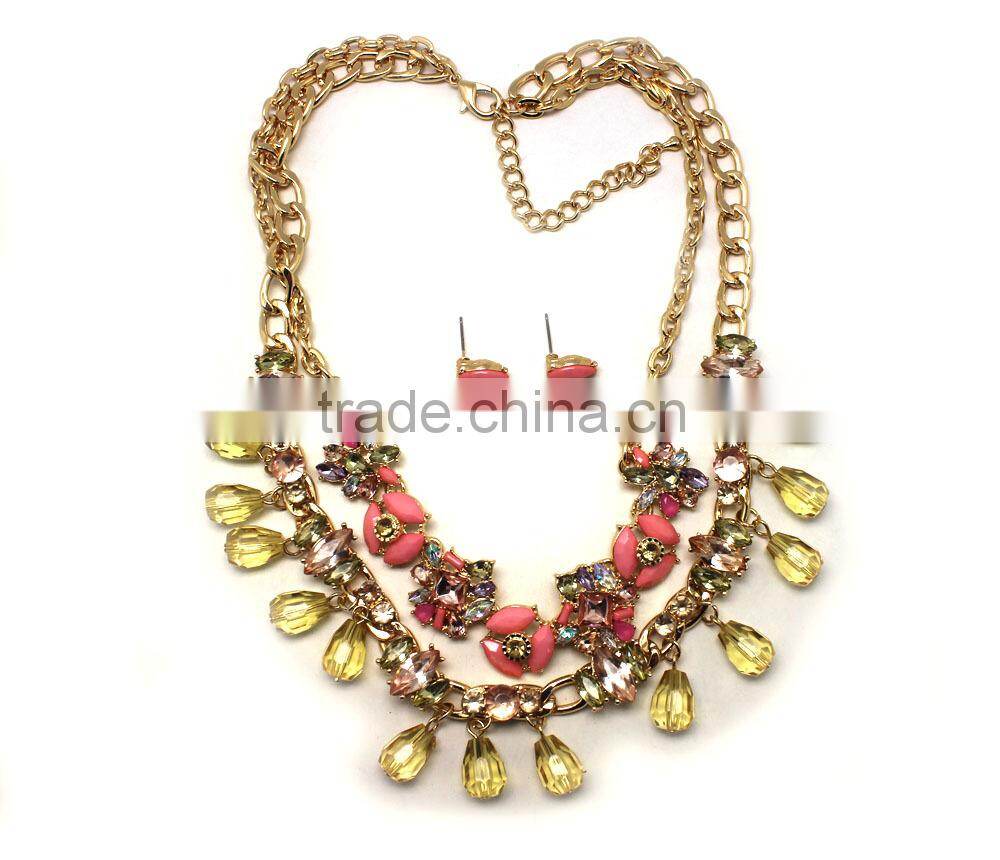 Fashion cheap jewelry set 2015 wholesale alloy material acrylic flower jewelry sets hot sale statement jewelry necklaces