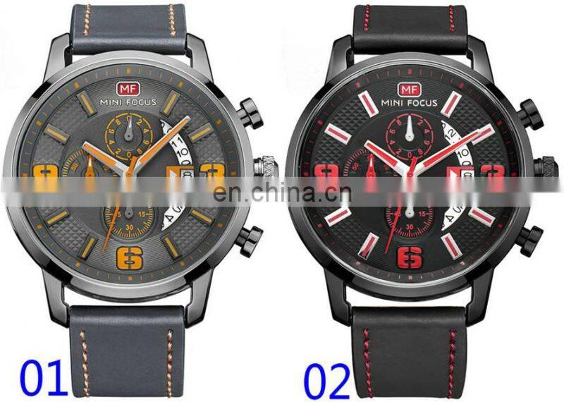 MINI FOCUS MF0025G New Fashion Chronograph Luxury Brand Army Military Sports Male Analog Watches Quartz Men Casual Leather Band