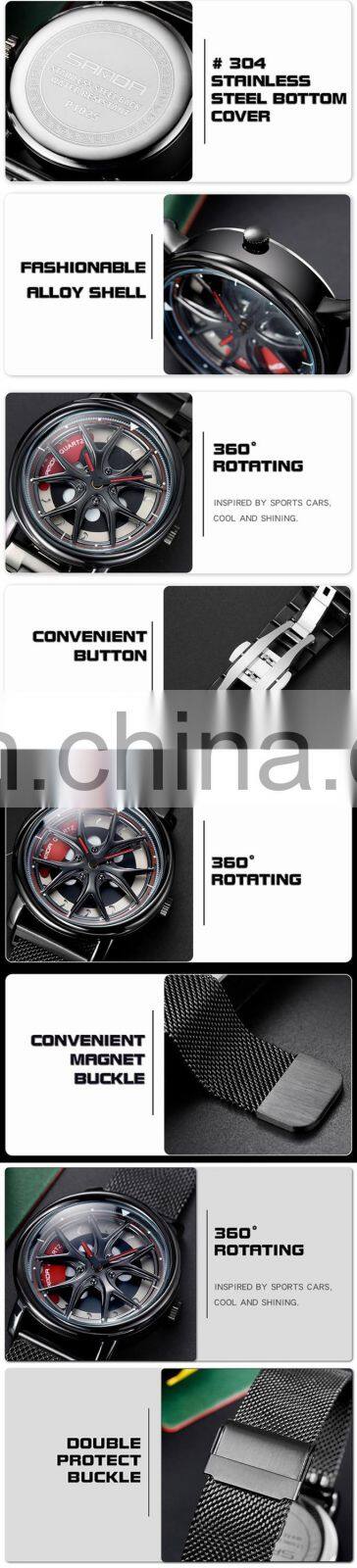 SANDA 1025 Luxury Special Rotating Men Watches Stainless Steel Japan Quartz Watch Male Business Wristwatch