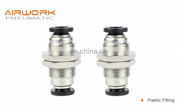PM bulkhead union Pneumatic Plastic and Brass Straight Fitting Round Air Tube Connector
