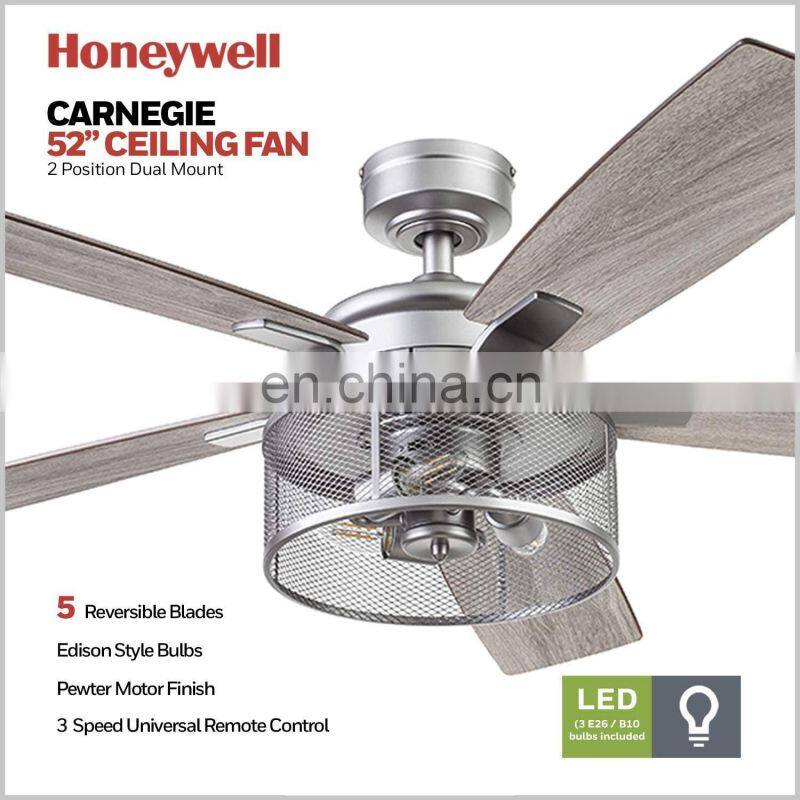 Professional OEM modern industrial style low voltage 110v or 220v wood color blades E27 lamp ceiling fan with remote control