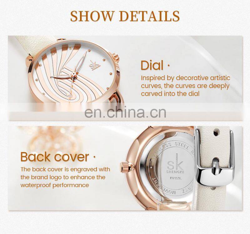 SHENGKE SK0153L Casual Woman White Leather Watches branded watches for girls