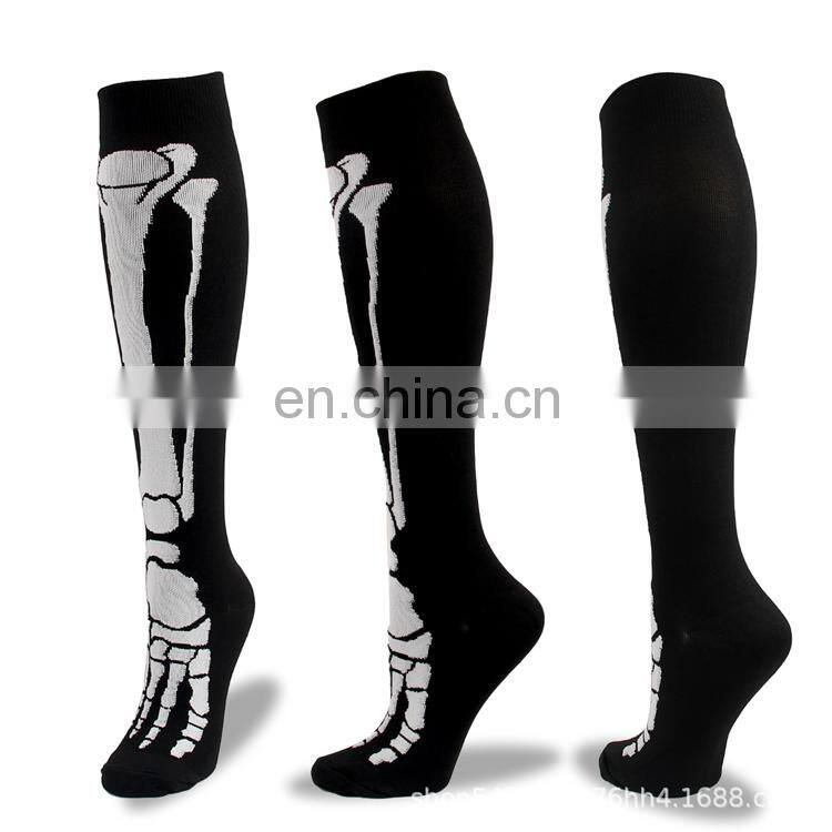 Novelty 20-30 mmhg Skeleton Bats Women Men Stocking Pumpkin Alien ET Mummy Pattern Jacquard Spooky Halloween Compression Socks