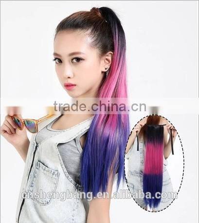 dip dyed three tone pony tail wigs synthetic hair wig hair extension ponytail wig