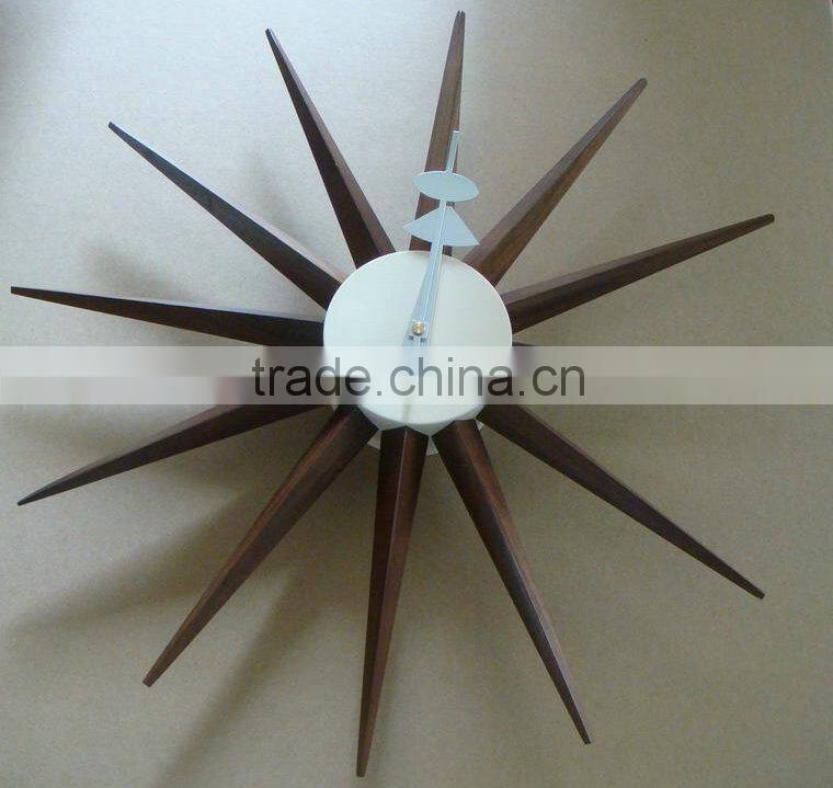 Home decorative Walnut Sunburst Clock wall mounted clock