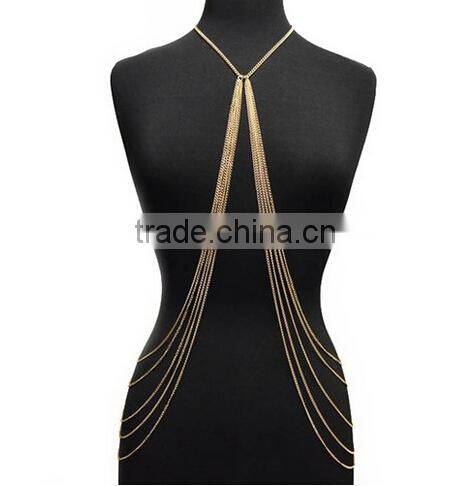 Black & Goldtone Multi Layered Chains with Matching Earrings Jewelry Set