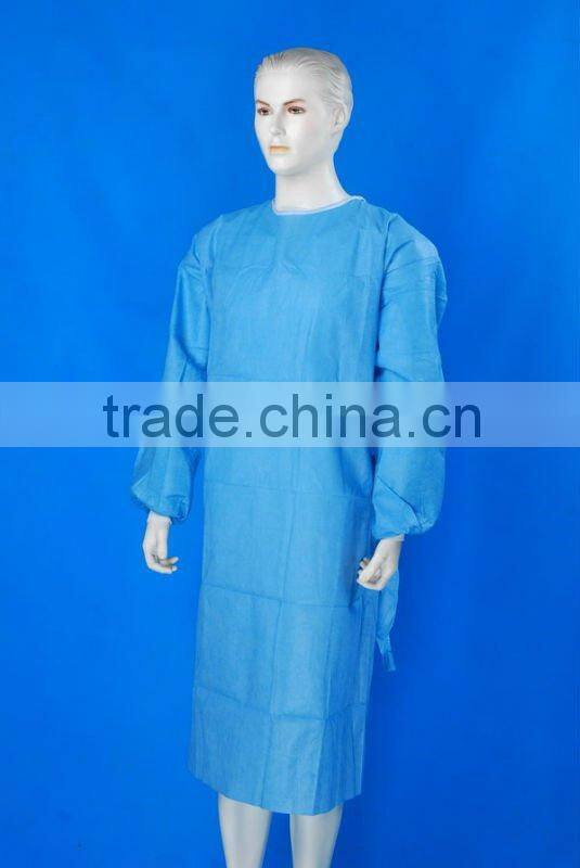 Disposable non woven blue isolation gown knitted cuff