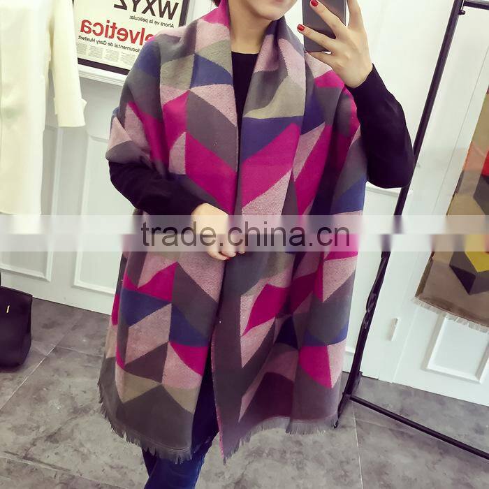 New Winter Warm Geometry Pattern Fashion Ladies Pashmina Shawl Wool Scarf