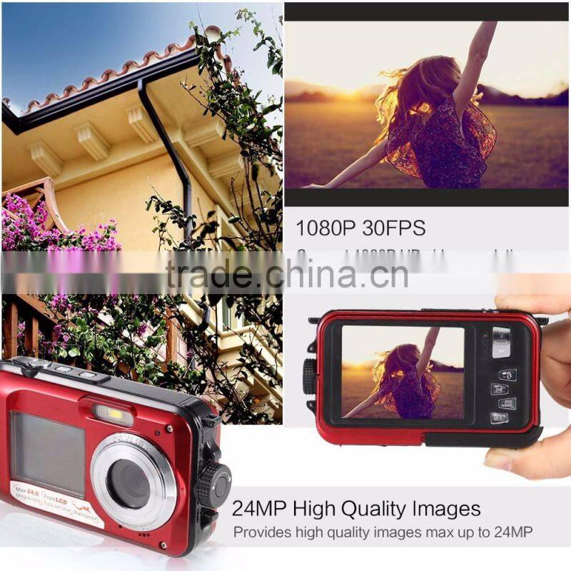 winait 24mp/20mp dual display waterproof camera digital with double screen