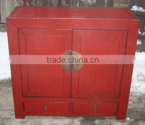 chinese antique red living room cabinet with two door two drawer