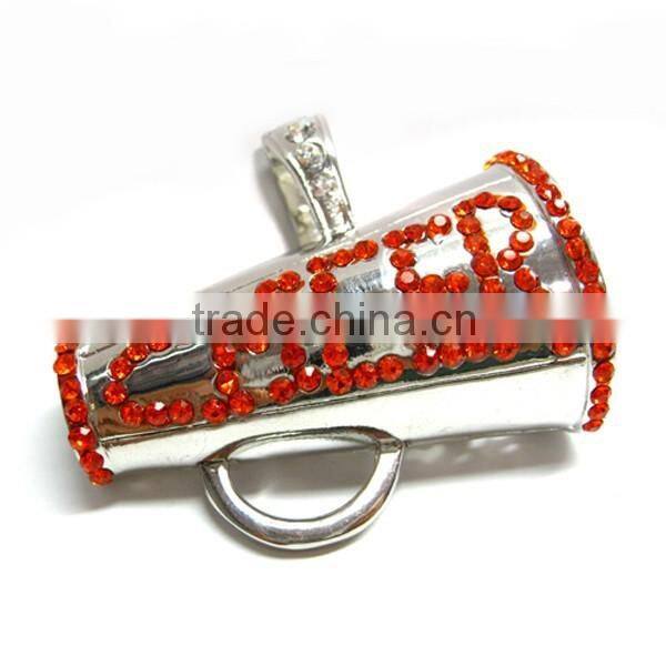 Orange Rhinestone Cheerleading Magaphone Magnetic Pendant Charm