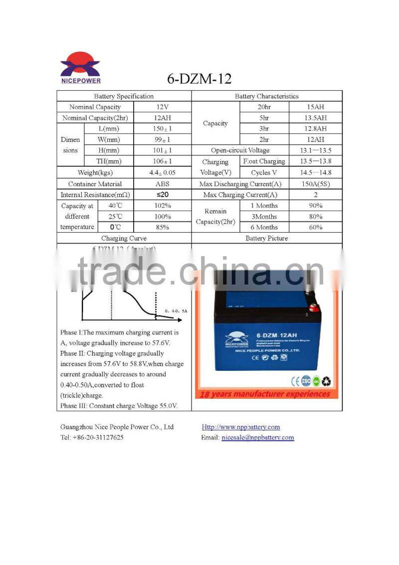 rechargeable lead acid battery 12v Maintenance free 2v 6v 12v lead acid battery 12ah 17ah 20ah maintenace free great for e-bike