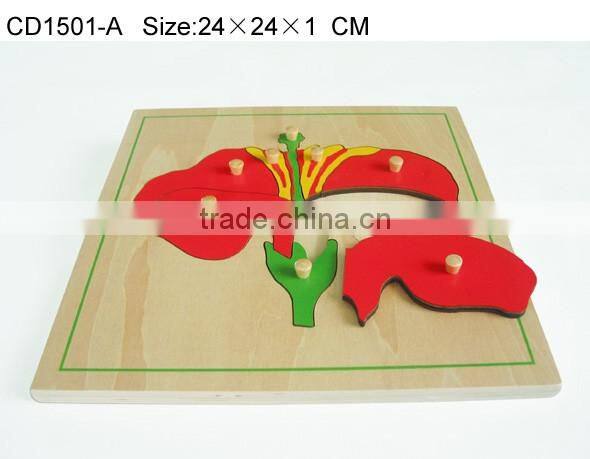 Hot selling kids educational mould wooden toys flower puzzle