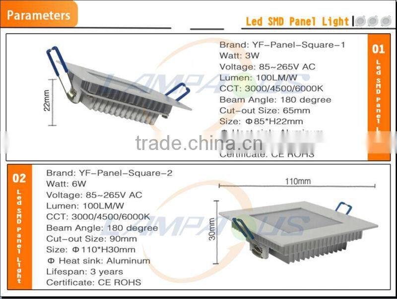3w 6w 12w 18W LED Panel Light Ceiling Light SMD2835 Light White Round/square Recessed Down Lamp