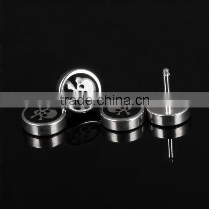 men collection trend round screw stainless steel skull earrings