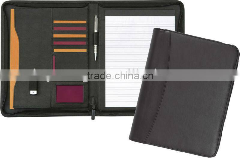 Zipper Faux Leather Folder With Pad Holder