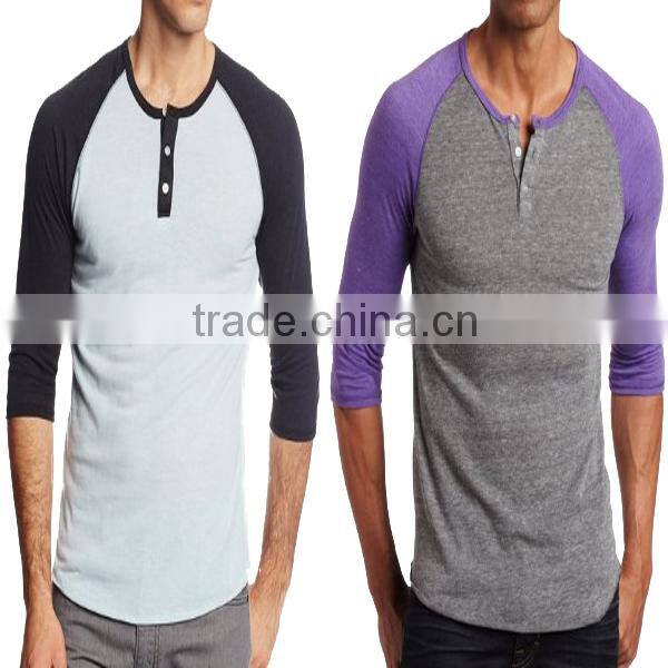 Muscle Polo Neck Two Tone 3/4 Sleeve Raglan T-shirt (YCT-C0297)
