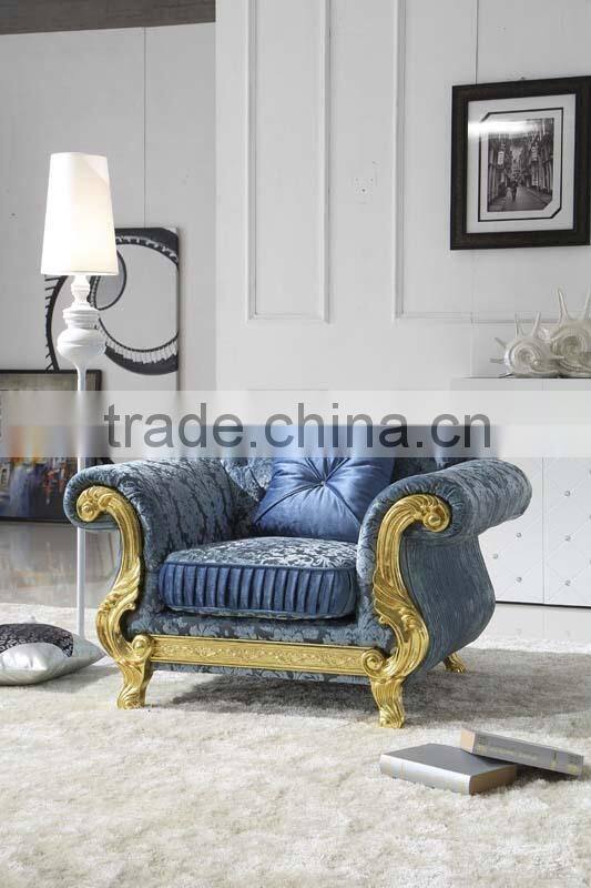 hand carved new classic gloden foil livingroom furniture fabric sofa sets AL187