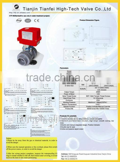 two-way electric water ball valve 220V/50HZ UPVC PVC 1.6MPA signal feedback