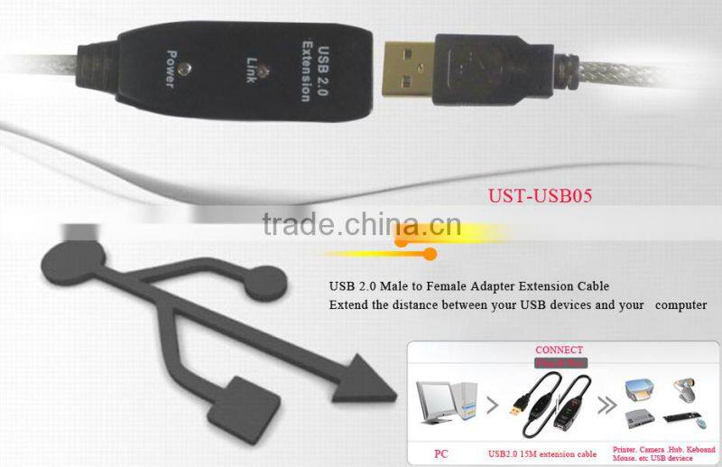 5M silver USB 2.0 Extension Cable with power /power line in
