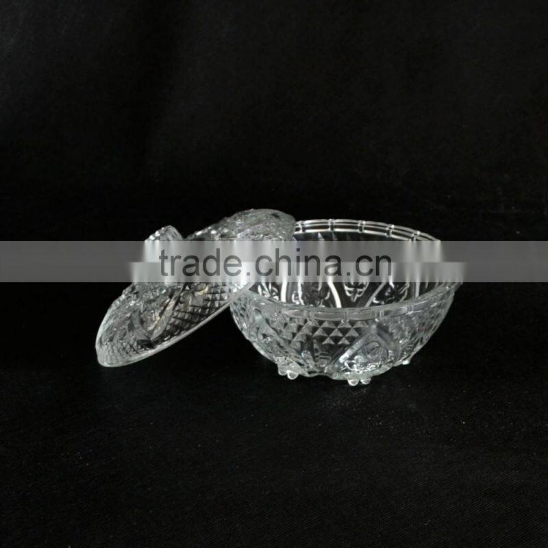 fancy round clear cheap antique glass fruit bowl with glass lid