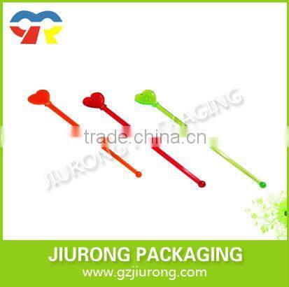 Disposable cocktail stirrer with different colors and shape plastic cutter and fork