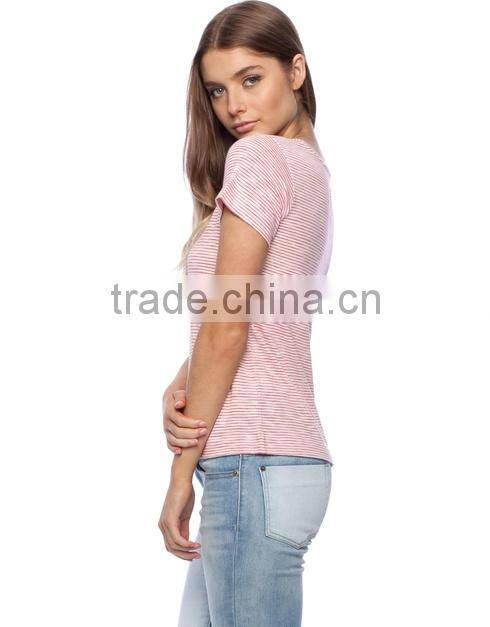 Ladies Fine Scoop neckline Stripe T shirt