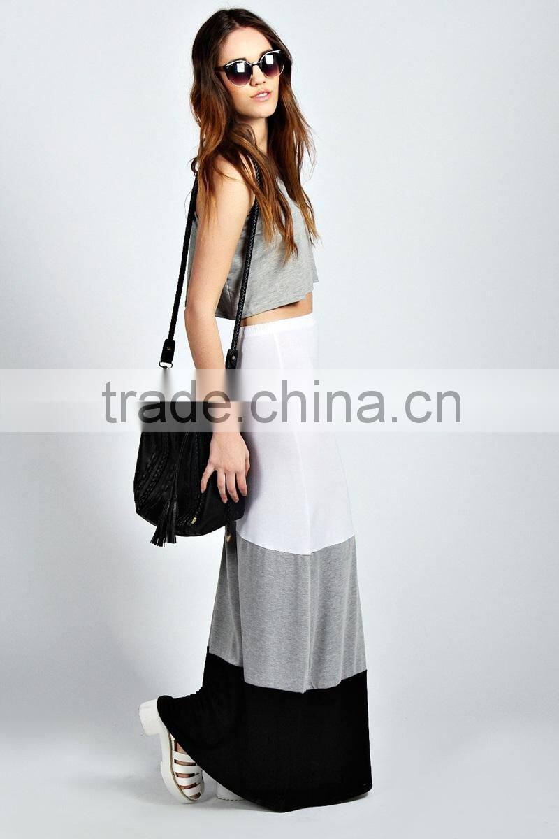 High Fashion Colour Block Woman Jersey Maxi Skirt Long Maxi Skirt
