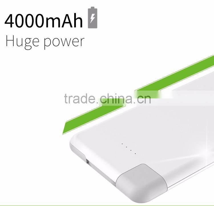 2016 Ultra-slim 6mm credit card size super Slim Credit Card Business card built-in cable portable Power Bank 4000mAh