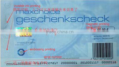 high security ticket with watermark un ink hologram and running number