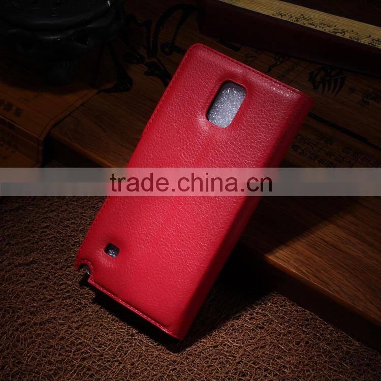 Hot Selling Ultra Thin Lichee PU Leather Case Wallet Folio Flip Cover for Samsung GALAXY Note 4