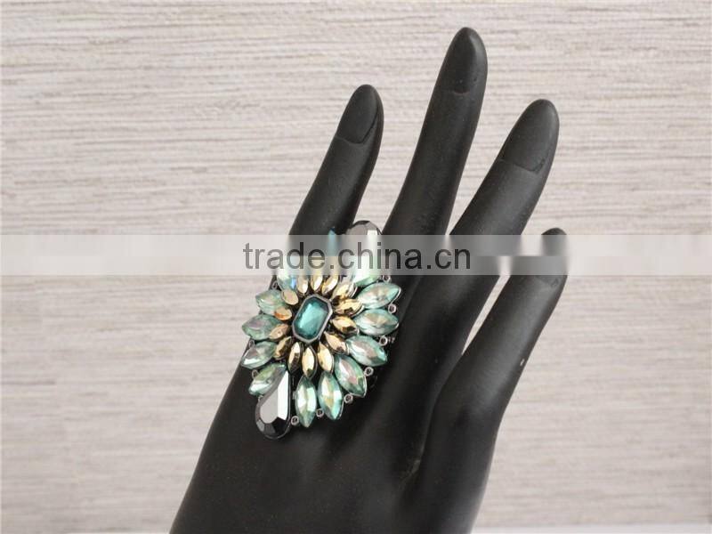 Green Color crystal rings china factory, wholesale fashion jewelry stretch rings