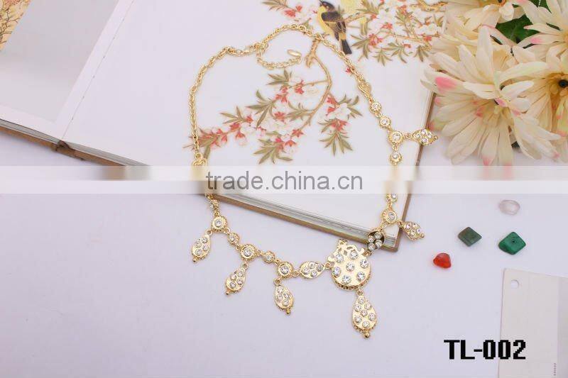 Girls gold necklace with crystal stone wholesale
