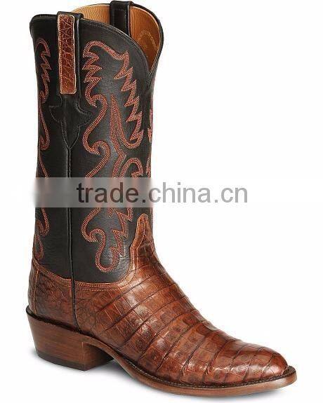 black brown cowgirl&cowboy genuine leather western caiman ultra belly boots wholesale