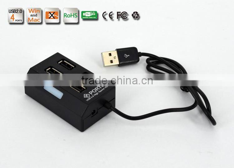 Wholesale T-type and Light Plastic Casing 480MBPS 4 port usb 2.0 hub with Led indicators