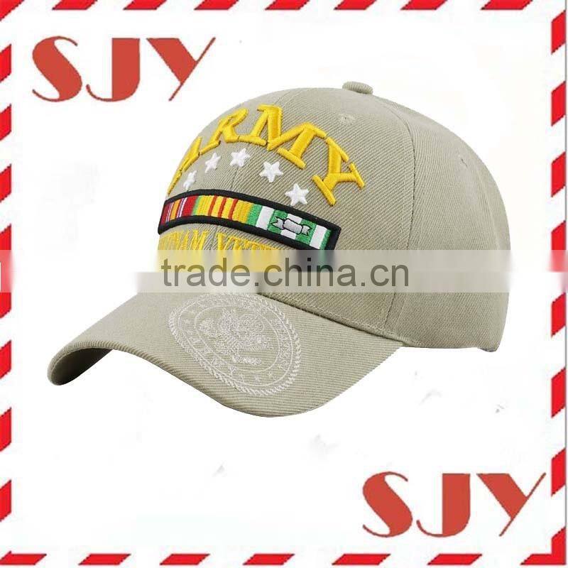 High quality 6 panel custom 3d embroidery military baseball cap