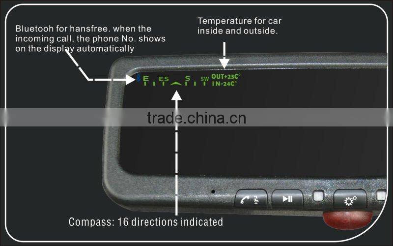 car rearview mirror with reverse camera, bluetooth,LCD Auto-Dimming function