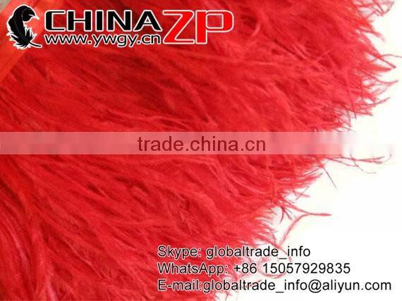 CHINAZP Hot Sale Feather Size 5-6 Inch Strip Two Ply Dyed Red Ostrich Fringe Trim Feathers on Ribbons